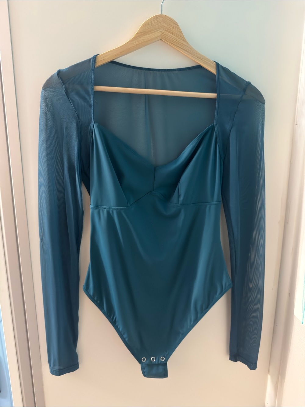 Women's Teal Long-Sleeve Mesh Bodysuit